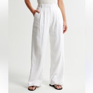 Abercrombie & Fitch Sloane Linen-Blend Tailored White Wide-Leg Trousers